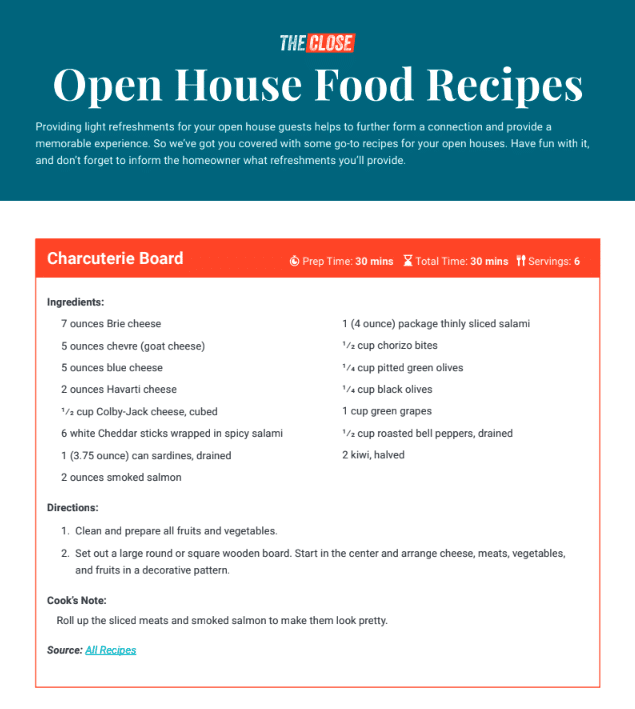 screenshot of Open House Food Ideas template